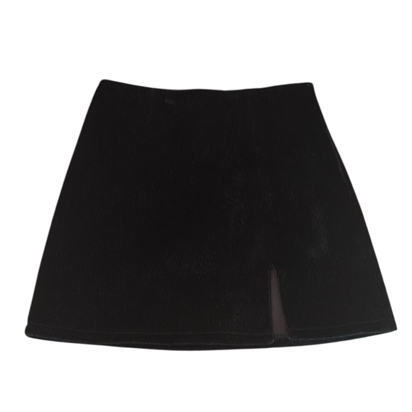 ASOS Dresses & Skirts - ASOS design Black High waisted faux hair Mini Skirt slit size 4